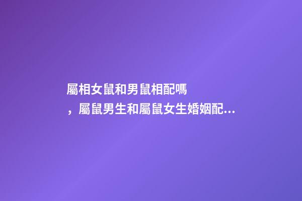屬相女鼠和男鼠相配嗎，屬鼠男生和屬鼠女生婚姻配嗎 屬鼠男與屬鼠女婚配好不好，1996年屬鼠哪一年結婚好